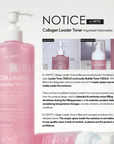 Important customer notice regarding Dr.Sante Collagen Leader Toner container design and volume for product stability.