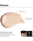 Smooth glossy skin finish with CIVASAN Cushion Compact, featuring SPF 50+ PA++++, brightening and wrinkle care, and elegant radiant coverage