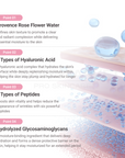 Key ingredients of Dr.Sante Collagen Leader Mask including Provence Rose Flower Water, 6 types of Hyaluronic Acid, 5 types of Peptides, and Hydrolyzed Glycosaminoglycans for hydration, firmness, and texture refinement