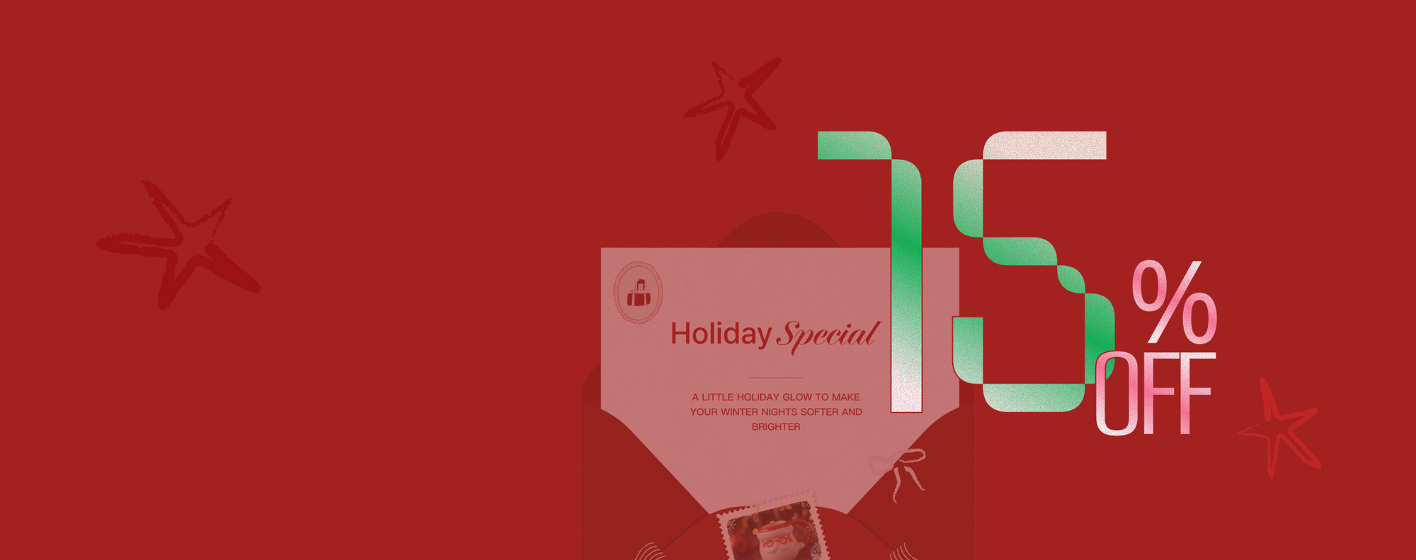 Holiday special banner-web: 15% off all masks in the market  