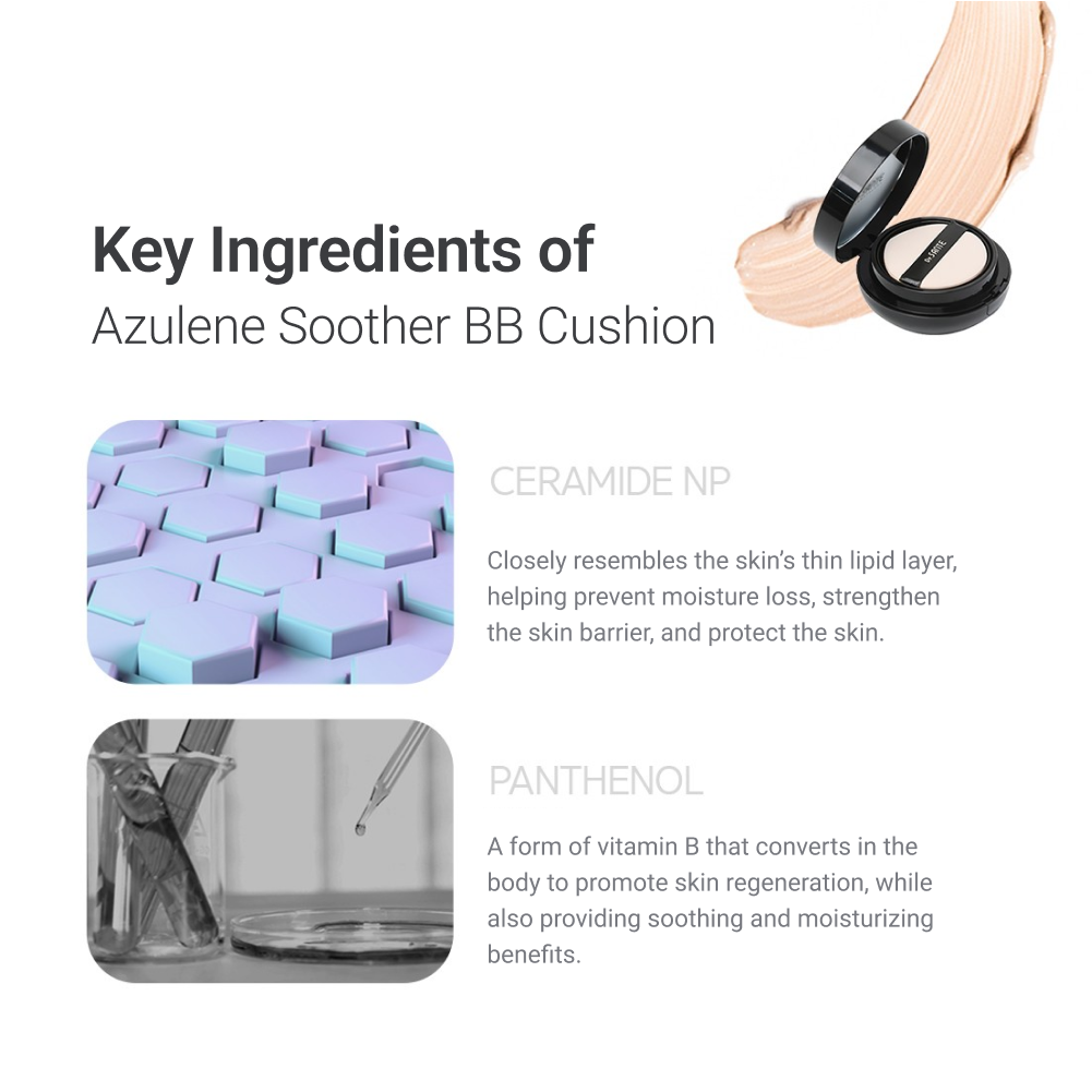 Dr.SANTE AZULENE SOOTHER BB CUSHION 15g + Refill 15g additional key ingredients info card