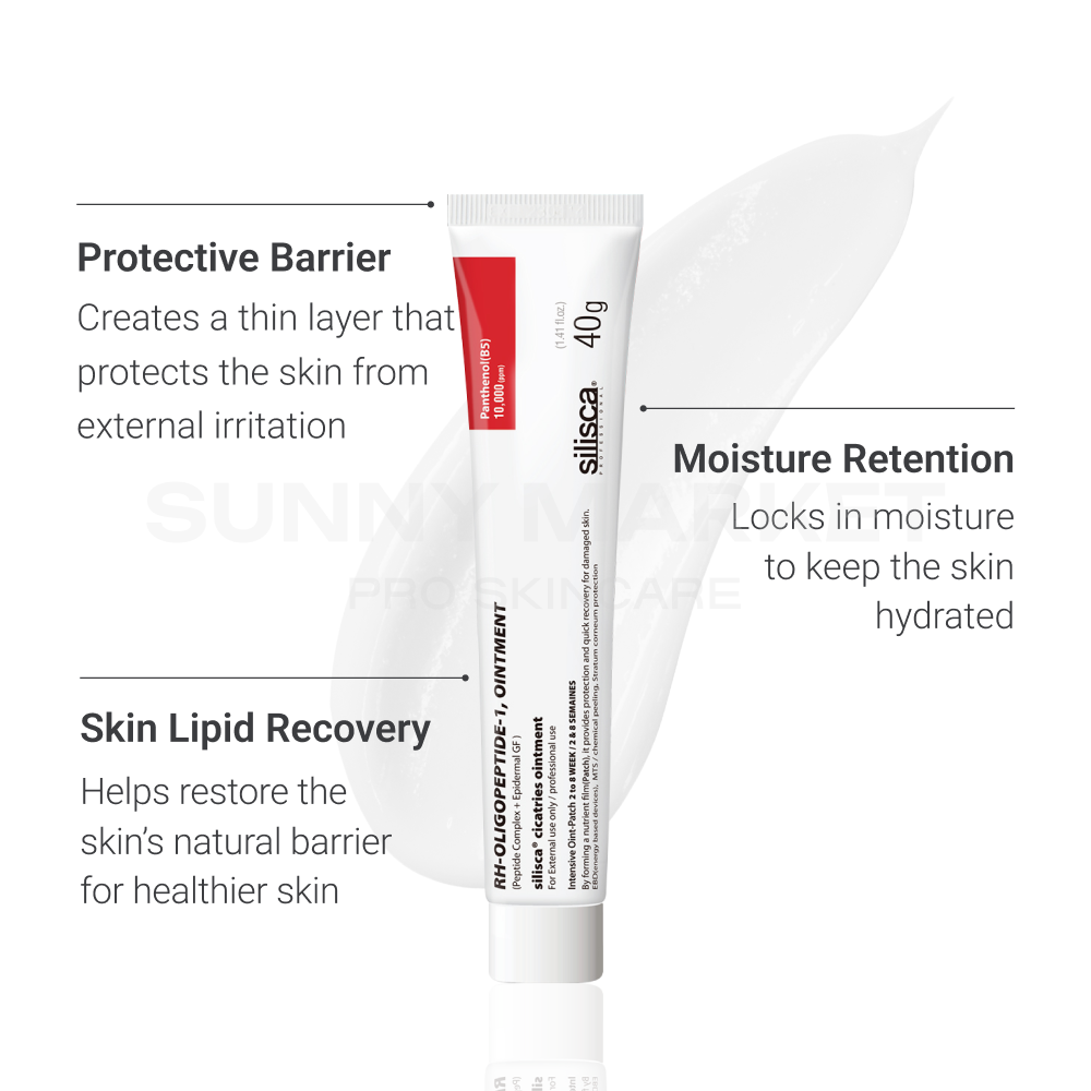 Silisca Cicatries Intensive Ointment forming a thin protective layer on sensitive skin, locking in moisture and supporting skin lipid recovery
