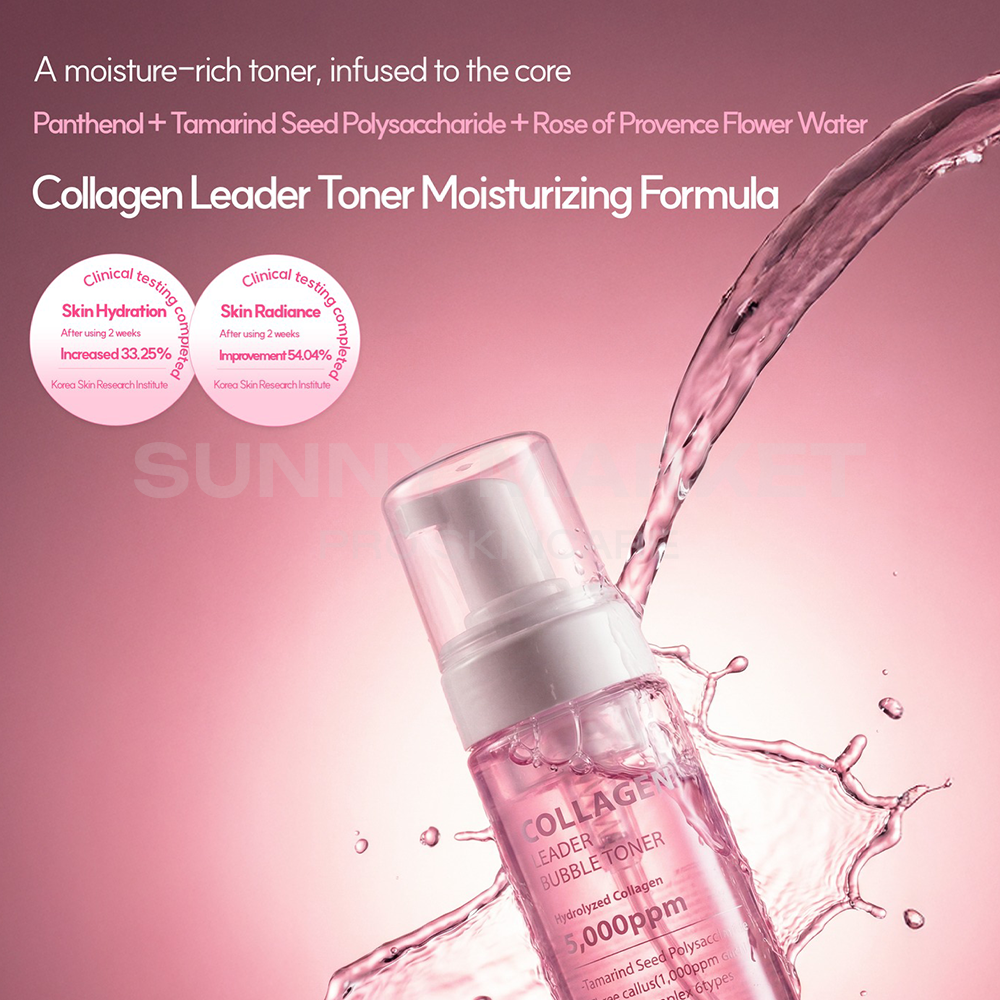 Moisturizing formula of Dr.Sante Collagen Bubble Toner with Panthenol, Tamarind Seed, and Rose of Provence Flower Water.