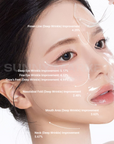 Clinical results showing wrinkle improvement after using Dr.Sante Collagen Leader Mask, including frown lines, eye wrinkles, crow’s feet, nasolabial folds, mouth area, and neck wrinkles