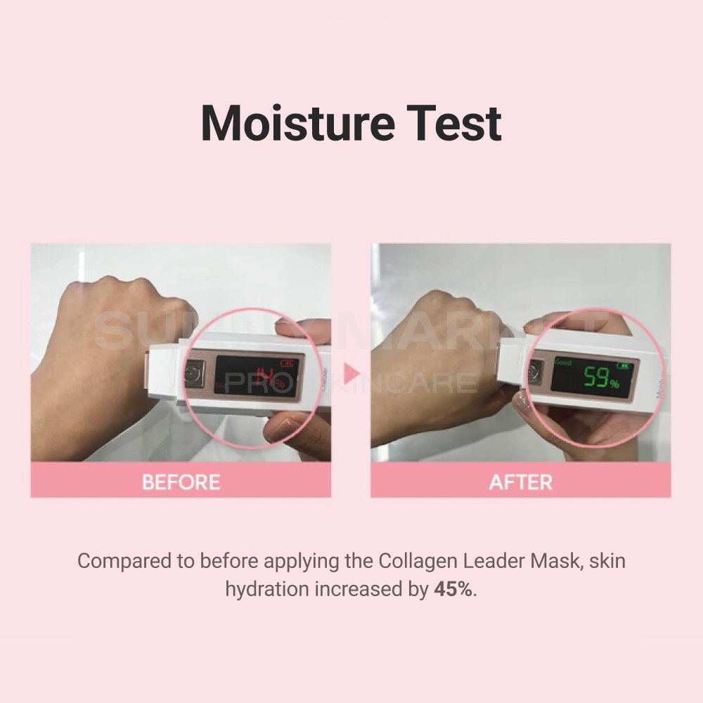 Dr.SANTE Collagen Leader Mask 1box*4sheets moisture test results info card