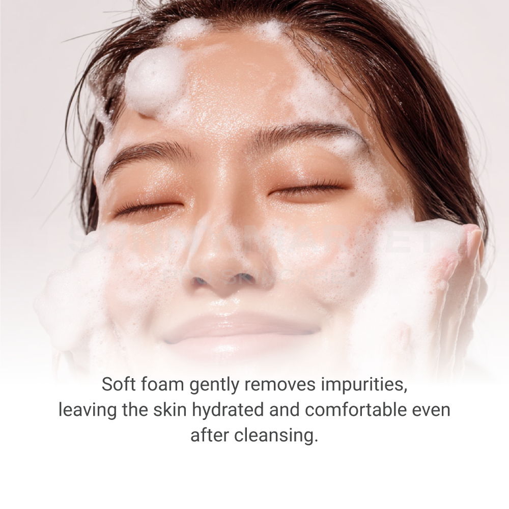 Soft foam cleanser gently removing impurities while keeping skin moisturized