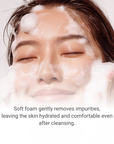 Soft foam cleanser gently removing impurities while keeping skin moisturized