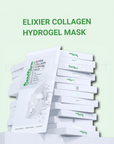 Stacked ELIXIER Collagen Hydrogel Mask packs showing moisturizing hydrogel sheet mask for bright and healthy skin