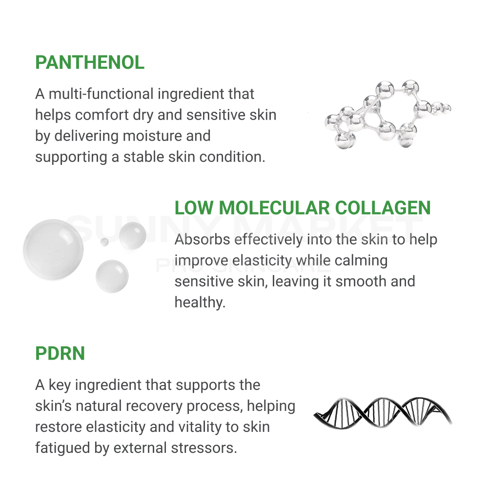 Hydrogel mask with panthenol, low molecular collagen, and PDRN for skin elasticity and recovery