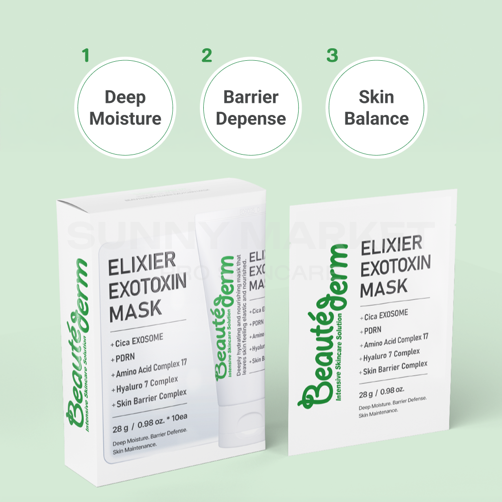 Beauteder Elixier Exotoxin Mask key benefits – deep moisture, barrier defense, and skin balance for hydrated and resilient skin.