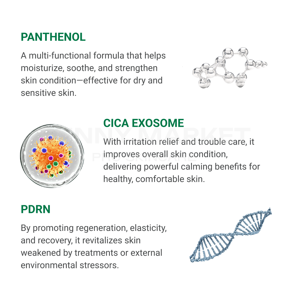Beauteder Elixier Exotoxin Mask ingredients – Panthenol, Cica Exosome, and PDRN for hydration, calming, and skin regeneration.