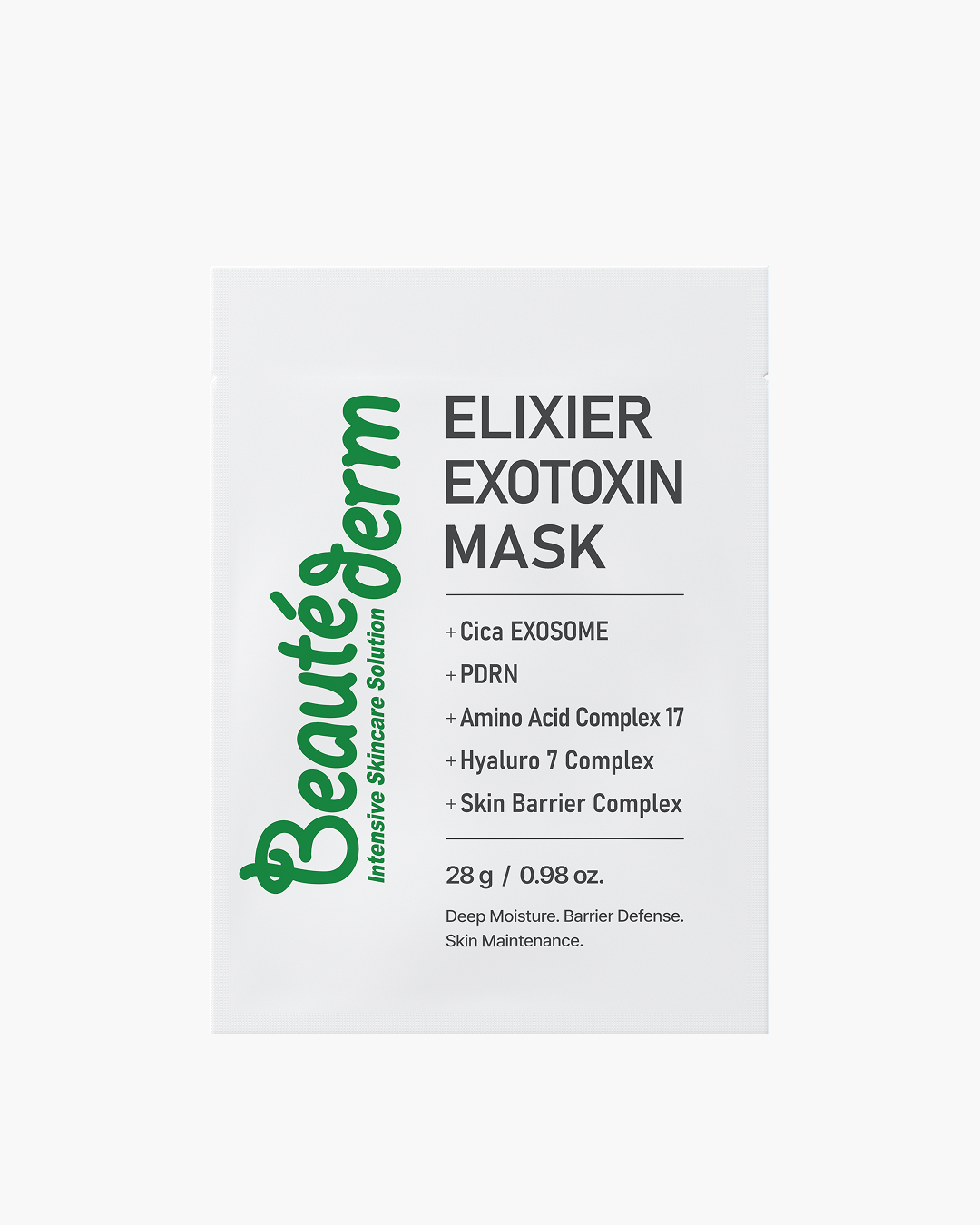 Beauteder Elixier Exotoxin Mask product thumbnail – packaging and sheet mask design emphasizing hydration and soothing care.
