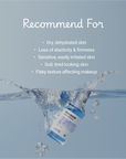 Target users: dry or dehydrated skin, loss of elasticity and firmness, sensitive or easily irritated skin, dull or tired-looking skin, and flaky skin affecting makeup application.