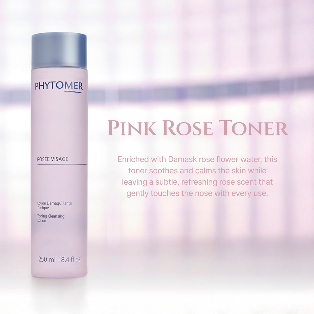 PHYTOMER Rosée Visage Toning Cleansing Lotion 250ml pink rose toner info card