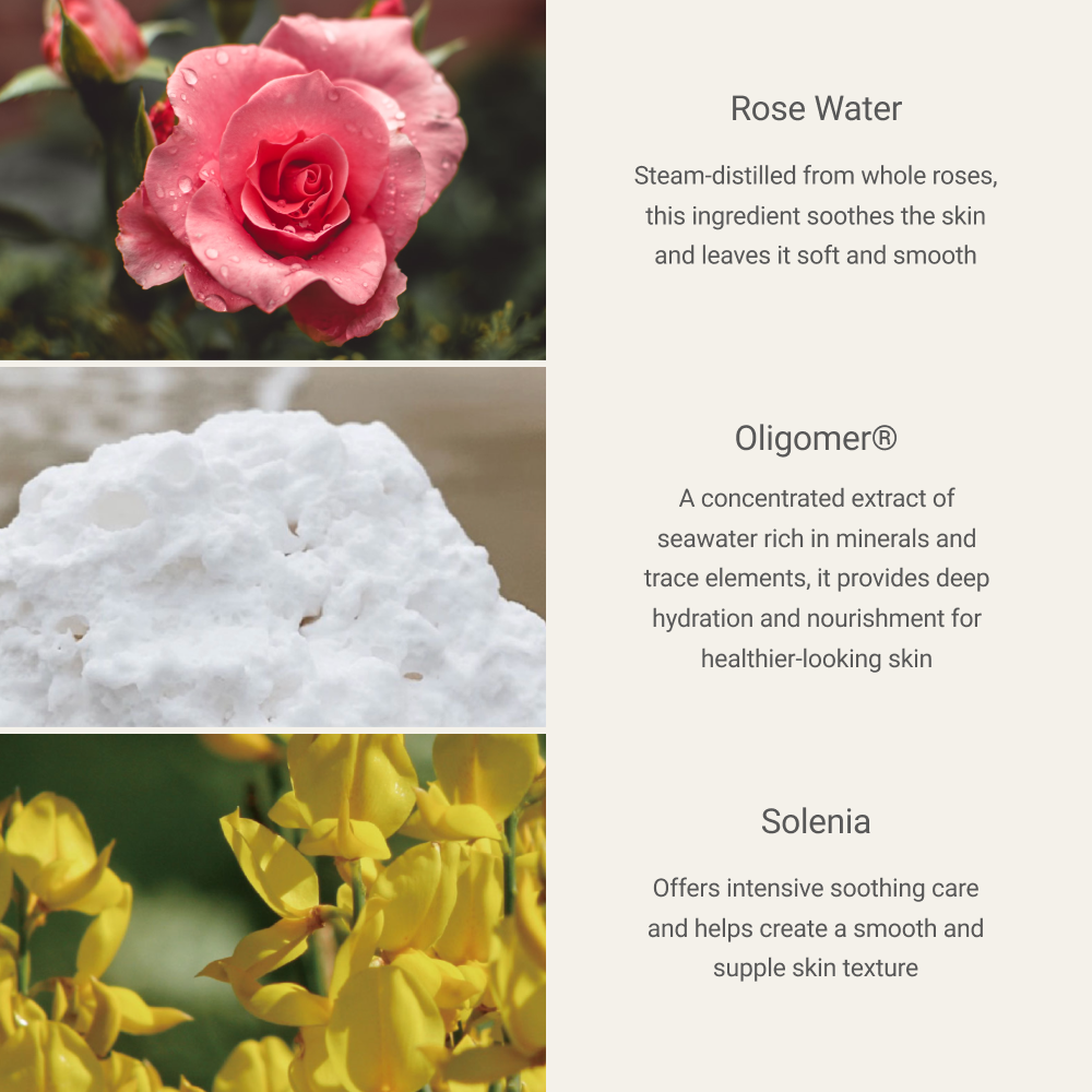 PHYTOMER Rosée Visage Toning Cleansing Lotion 250ml rose water and oligomer ingredients card