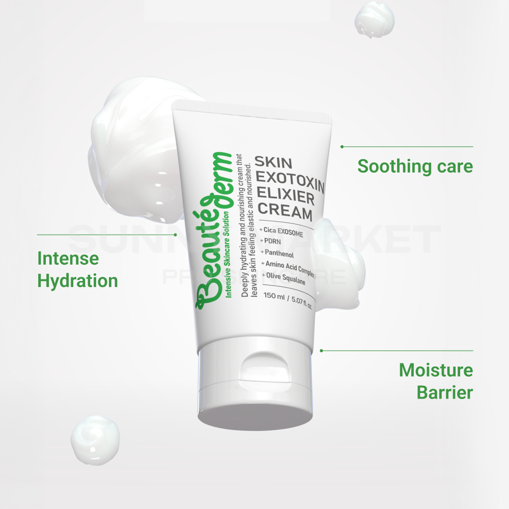Beauteder Exotoxin Elixier Cream key benefits – deep hydration, moisture barrier protection, and soothing care for damaged skin.