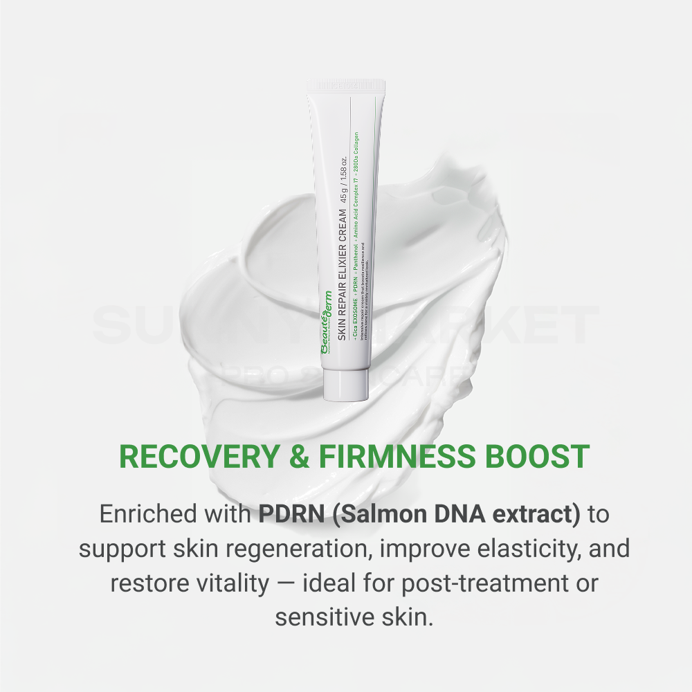 Beauteder Skin Elixier Repair Cream with PDRN (Salmon DNA extract) – supports skin regeneration, boosts elasticity, and revitalizes post-treatment or stressed skin.