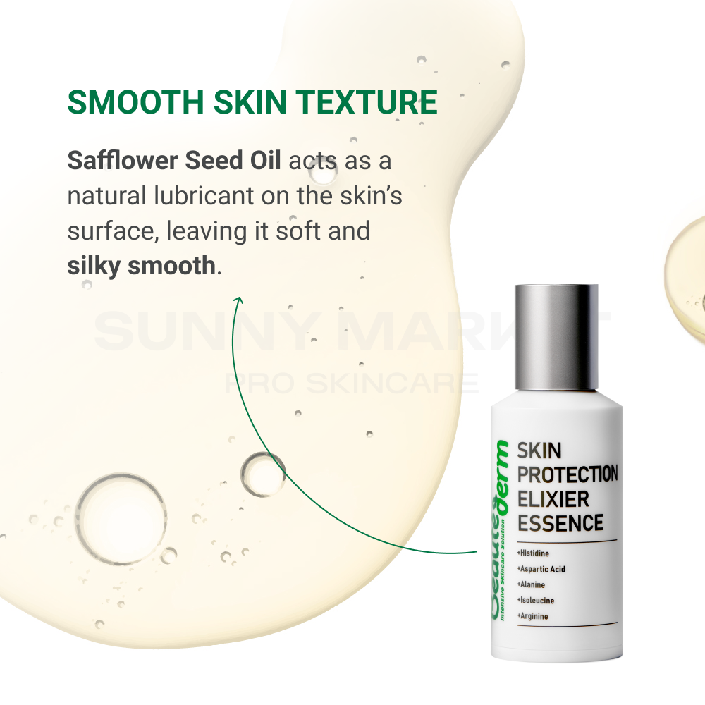 Beauteder Elixier Essence with Safflower Seed Oil to improve skin texture, leaving the surface soft, silky, and smooth.
