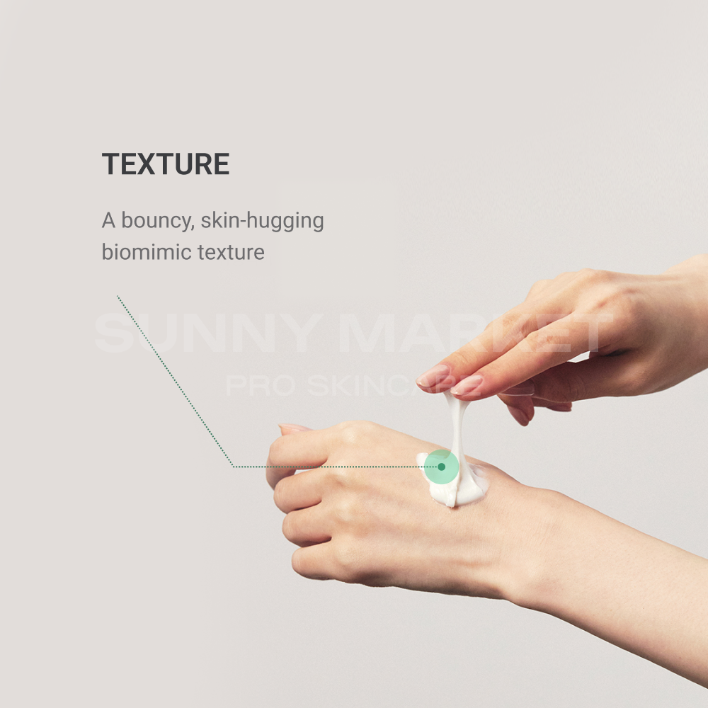 Bouncy, skin-hugging biomimic cream texture that melts comfortably into the skin
