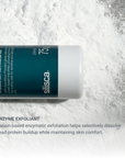 Papain enzyme exfoliant powder dissolving dead skin cells while protecting the skin barrier