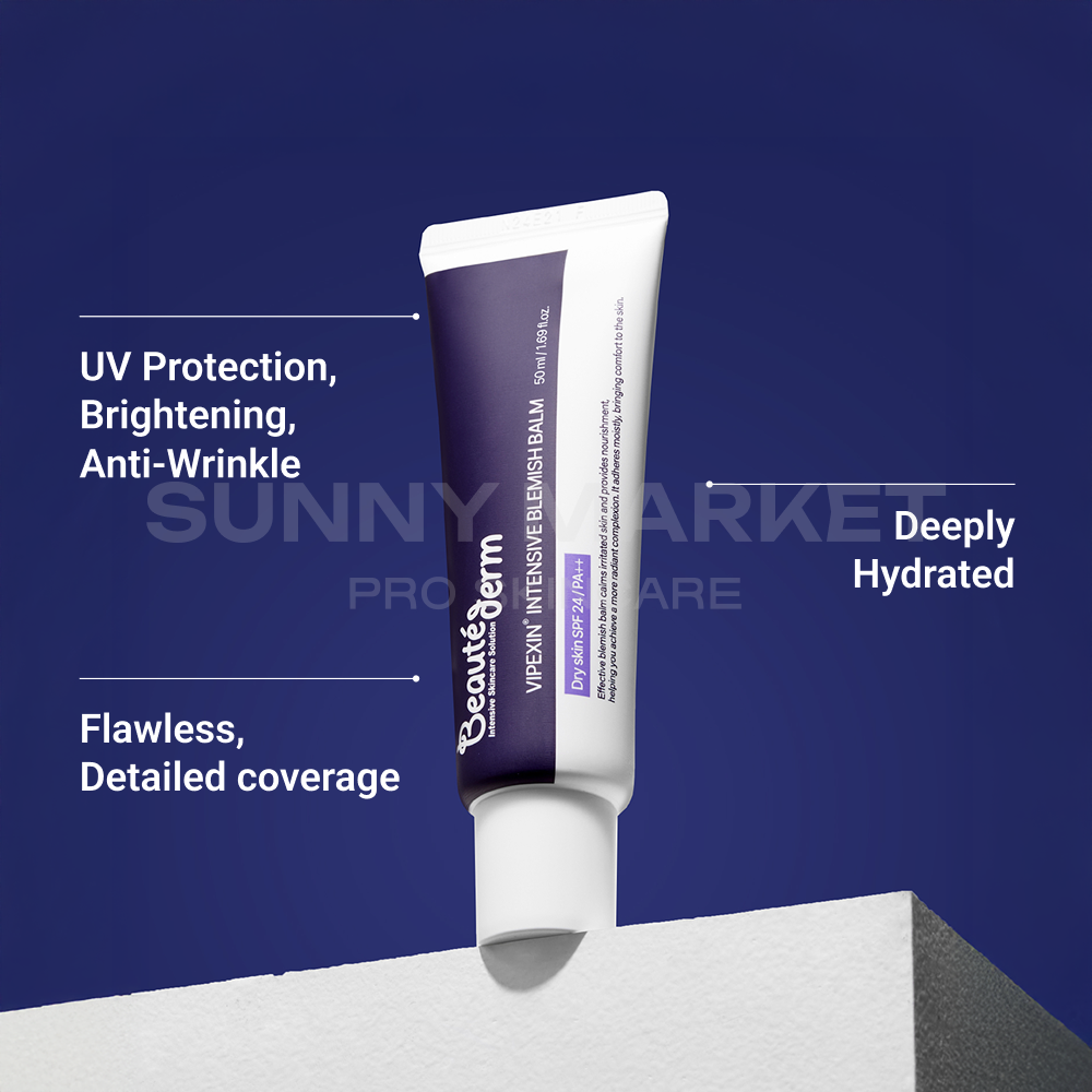 Beauteder Vipexin Intensive Blemish Balm features – UV protection, brightening, anti-wrinkle care, and deep hydration for dry skin