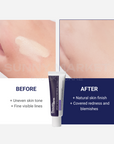 Beauteder Vipexin Intensive Blemish Balm before and after comparison showing smoother texture, improved skin tone, and natural coverage of blemishes and fine lines