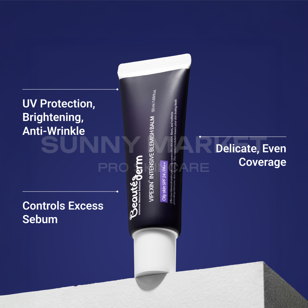 Beauteder Vipexin Intensive Blemish Balm features – UV protection, brightening, anti-wrinkle care, and sebum control