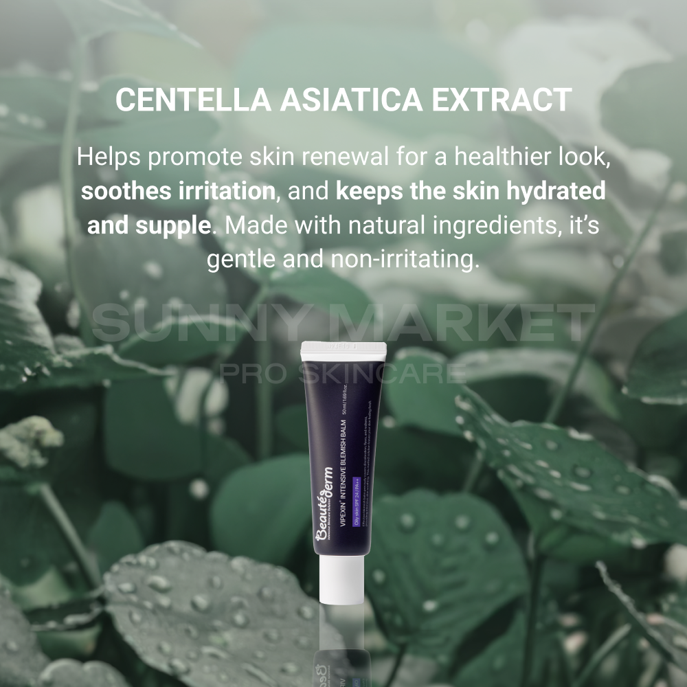 Beauteder Vipexin Intensive Blemish Balm with Centella Asiatica extract to soothe, hydrate, and renew skin with gentle, natural ingredients